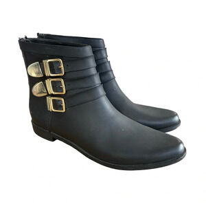 Loeffler‎ Randall Fenton Rain Booties Boots Black Gold